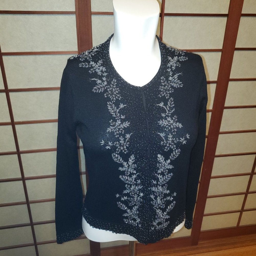 Talbots Silk/Cashmere Beaded Cardigan Sweater Size P (XS/S)